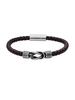 Men's Braided Genuine Leather Knot Bracelet with Stainless Steel Magnetic Closure