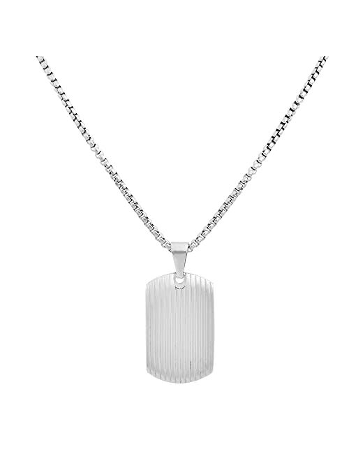 Geoffrey Beene Stainless Steel Men's Striped Dog Tag Necklace