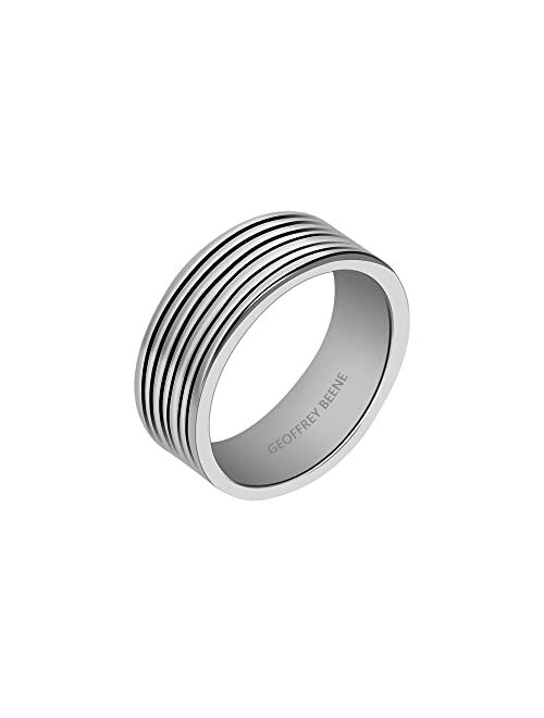 Geoffrey Beene Men's Stainless Steel Polished Engraved Edge Band Ring, 8mm Wide, 2mm Thick