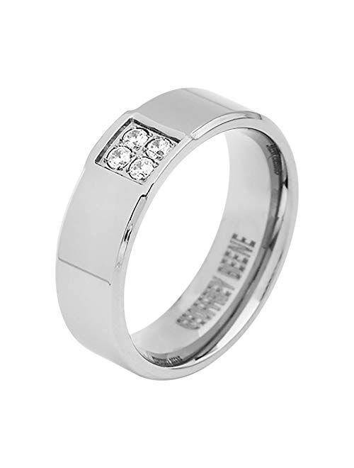 Geoffrey Beene Men’s Comfort Fit Stainless Steel Ring Wedding Band with 4 Cubic Zirconia Stones