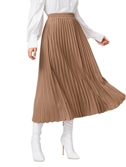 Women's Casual Solid Longline Pleated Long Skirt