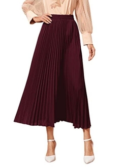 Women's Casual Solid Longline Pleated Long Skirt