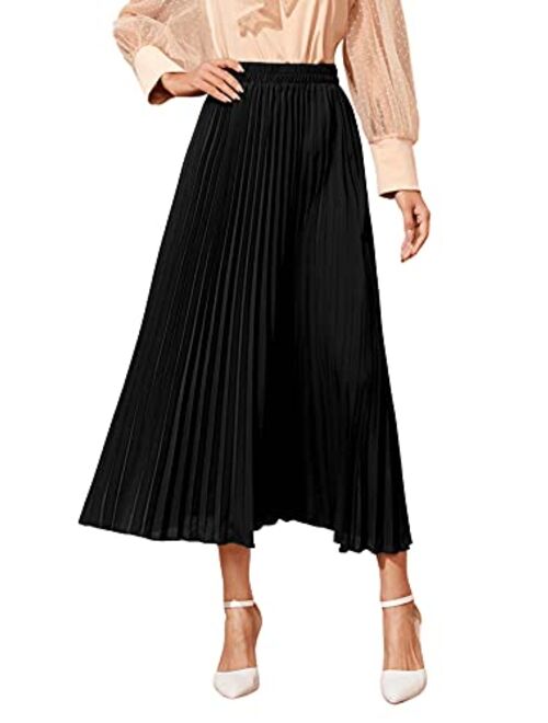 SweatyRocks Women's Casual Solid Longline Pleated Long Skirt