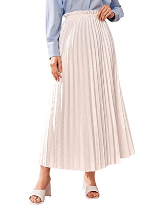 SweatyRocks Women's Casual Solid Longline Pleated Long Skirt