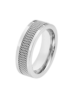 Men's 7mm Stainless Steel Polished Edge Mesh Ring