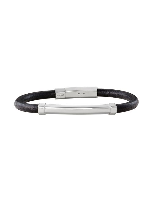 Simply Vera Vera Wang Men's Stainless Steel & Black Leather Bracelet