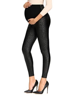 Foucome Maternity Faux Leather Leggings High Waisted Stretchy Comfy Pants Tights Over The Belly