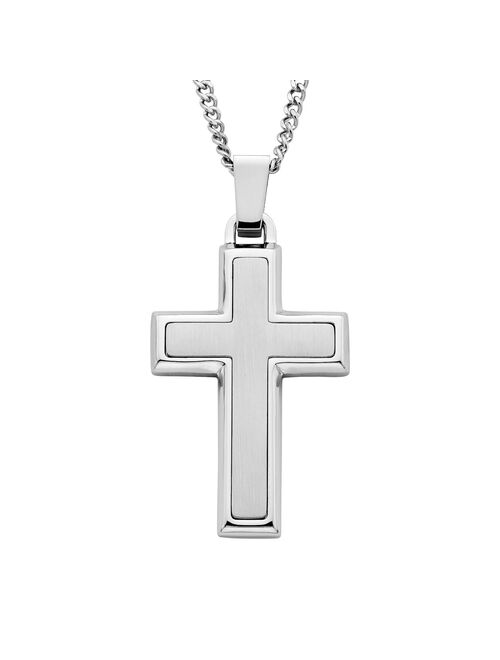 Men's Boston Bay Diamonds Stainless Steel Inlay Cross Pendant