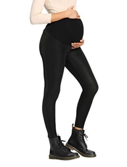 V VOCNI Womens Faux Leather Maternity Leggings Pants Stretchy Over-Belly Pregnancy Tights