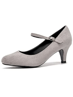 Women's Mary Jane Kitten Heel Pumps Round Closed Toe Mid Low Heels Office Work Shoes