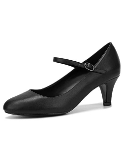 Women's Mary Jane Kitten Heel Pumps Round Closed Toe Mid Low Heels Office Work Shoes