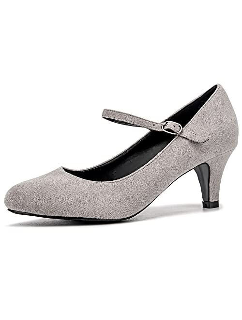 CAMSSOO Women's Mary Jane Kitten Heel Pumps Round Closed Toe Mid Low Heels Office Work Shoes