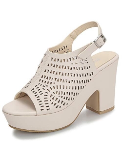 Women's Platforms Wedges Heeled Sandals Hollow Open toe Ankle Strap Dress Sexy Wedding Block Chunky High Heels Pumps