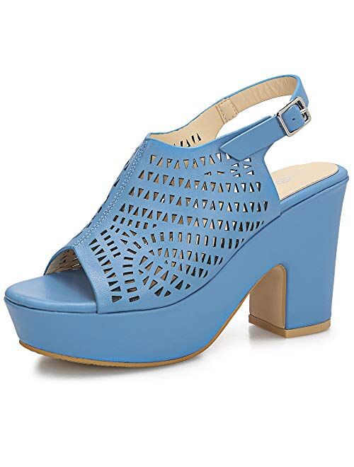 Camssoo Women's Platforms Wedges Heeled Sandals Hollow Open toe Ankle Strap Dress Sexy Wedding Block Chunky High Heels Pumps