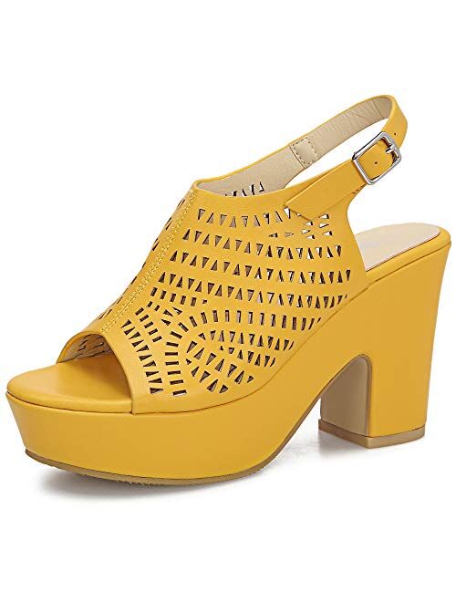 Camssoo Women's Platforms Wedges Heeled Sandals Hollow Open toe Ankle Strap Dress Sexy Wedding Block Chunky High Heels Pumps