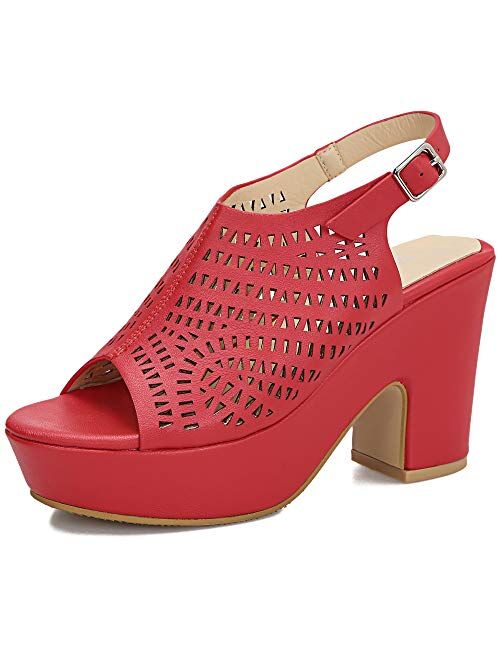 Camssoo Women's Platforms Wedges Heeled Sandals Hollow Open toe Ankle Strap Dress Sexy Wedding Block Chunky High Heels Pumps