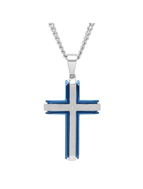 Men's Two Tone Stainless Steel Diamond Accent Cross Pendant