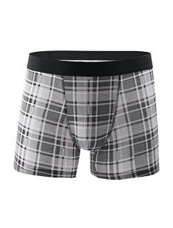 WOCACHI Men's Boxer Briefs Underwear Classic Checked Low Rise Trunks with Pouch No Ride-up Stretch Underpants Shorts