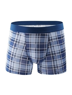 WOCACHI Men's Boxer Briefs Underwear Classic Checked Low Rise Trunks with Pouch No Ride-up Stretch Underpants Shorts