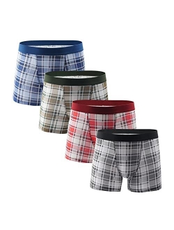 WOCACHI Men's Boxer Briefs Underwear Classic Checked Low Rise Trunks with Pouch No Ride-up Stretch Underpants Shorts