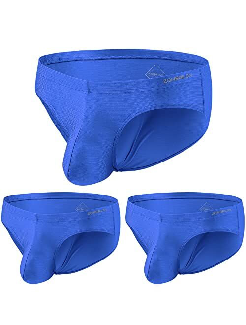 Zonbailon Men's Sexy Bulge Enhancing Briefs Underwear Low Rise Big Ball Pouch Ice Silk Tagless Flex Stretchy Briefs Pack