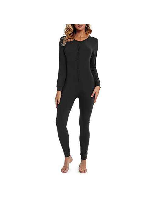 MHSLKER Thermal Underwear Women Ultra-Soft Long Johns Set One Piece Pajama Onesie Union Suit Romper Jumpsuit Sleepwear