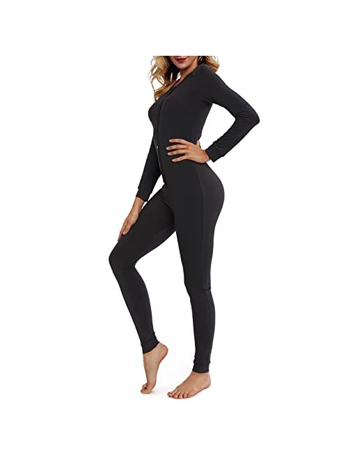 MHSLKER Thermal Underwear Women Ultra-Soft Long Johns Set One Piece Pajama Onesie Union Suit Romper Jumpsuit Sleepwear