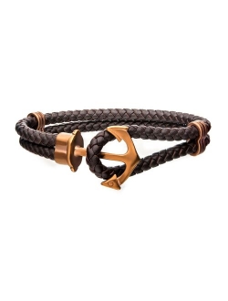 Men's Stainless Steel Anchor Leather Bracelet