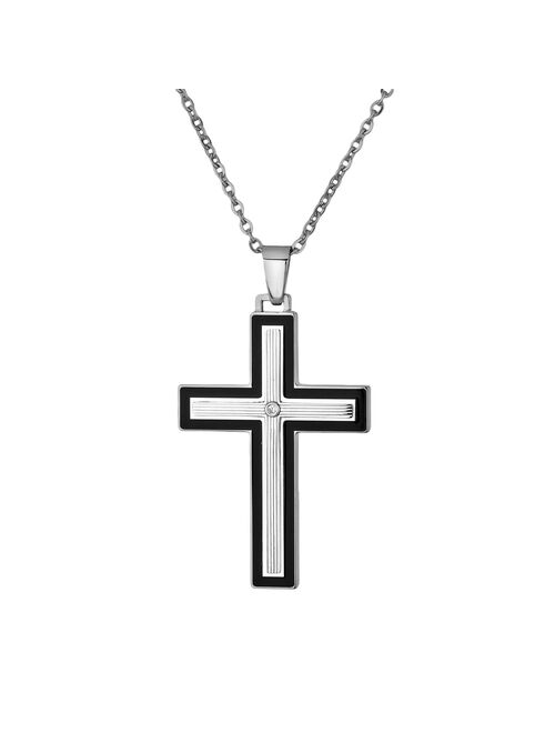 LYNX Stainless Steel Cubic Zirconia Cross Pendant - Men