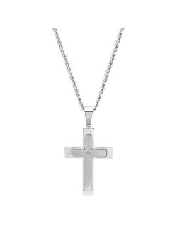 Steel Nation Men's Stainless Steel Diamond Accent Stacked Cross Pendant Necklace