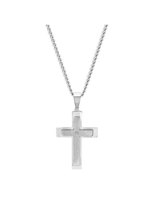 Steel Nation Men's Stainless Steel Diamond Accent Stacked Cross Pendant Necklace