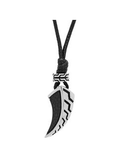 Men'sStainless Steel & Black Leather Cord Canine Tooth Pendant