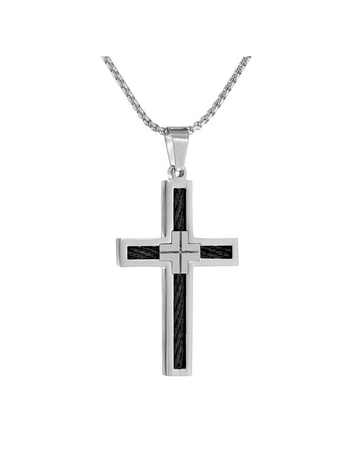 LYNX Stainless Steel Two Tone Cross Pendant Necklace - Men