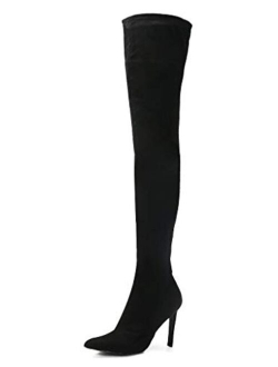 Women's Thigh High Boots Faux Suede Elasticity Heels Over The Knee Boots Side Zip Pointed Toe Fashion Sexy Winter Stiletto Knee High Boots