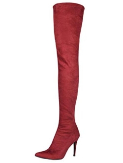 Women's Thigh High Boots Faux Suede Elasticity Heels Over The Knee Boots Side Zip Pointed Toe Fashion Sexy Winter Stiletto Knee High Boots