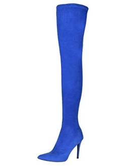 Women's Thigh High Boots Faux Suede Elasticity Heels Over The Knee Boots Side Zip Pointed Toe Fashion Sexy Winter Stiletto Knee High Boots