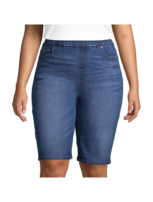 Plus Size Lands' End High Rise Pull-On Bermuda Jean Shorts