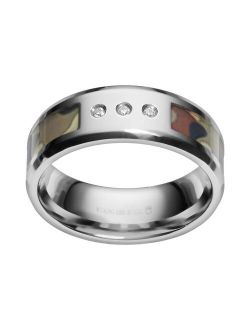 Diamond Accent Stainless Steel Camouflage Stripe Wedding Band - Men