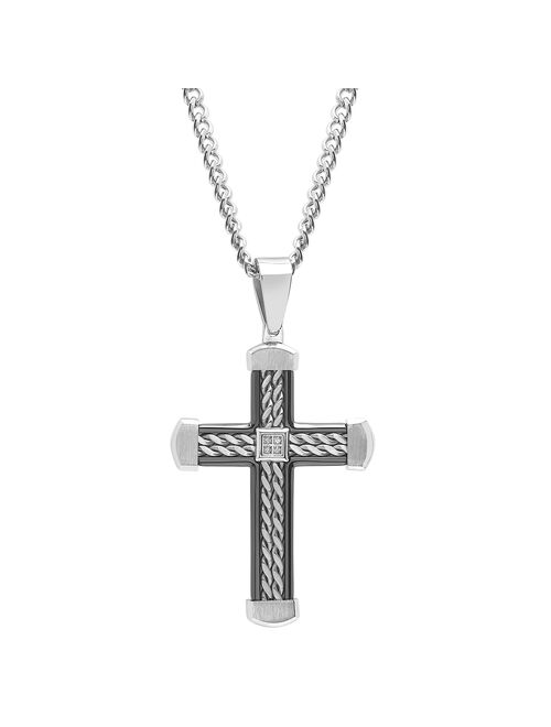 Men's Diamond Accent Stainless Steel Two-Tone Cross Pendant