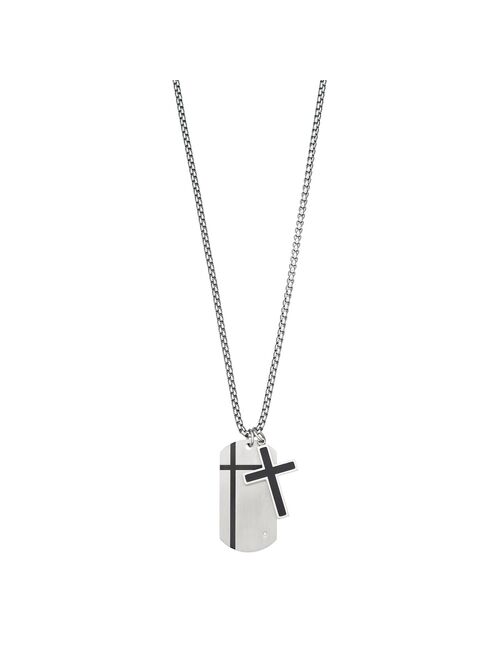 Stainless Steel Cross & Dog Tag Necklace