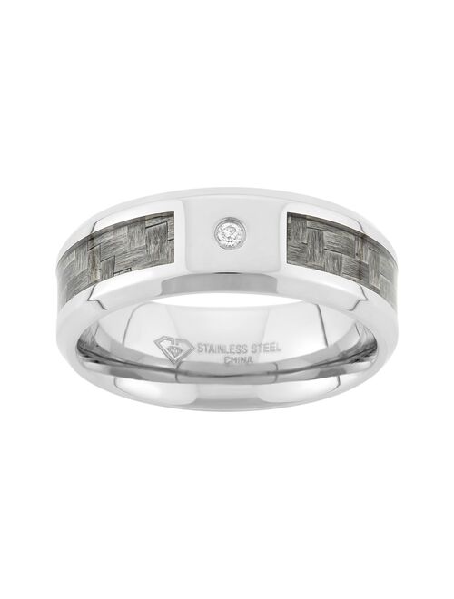 Diamond Accent Stainless Steel and Carbon Fiber Wedding Band - Men