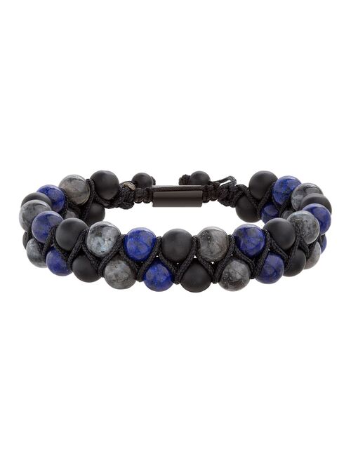 1913 Men's Black Ion-Plated Double Strand Multi Bead Bracelet