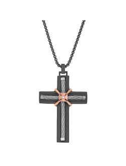 Two Tone Stainless Steel Cross Pendant Necklace