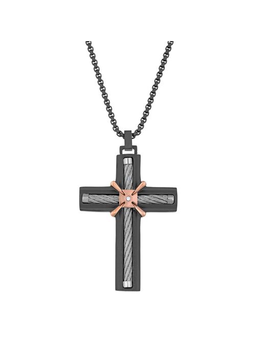 Men's LYNX Two Tone Stainless Steel Cross Pendant Necklace