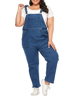 Lncropo Women's Plus Size Overalls Stretchy Baggy Denim Jumpsuits