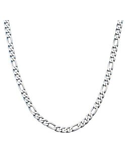 Men's Blue Plated Stainless Steel Figaro Chain Necklace