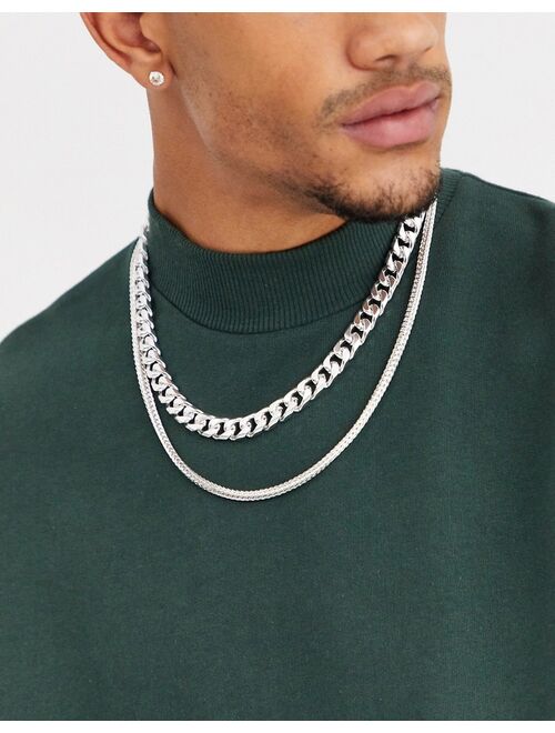 ASOS DESIGN double layer neckchain in silver tone