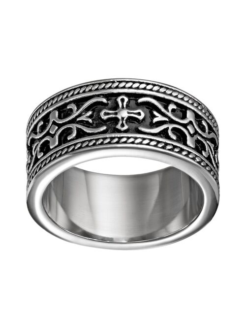 Stainless Steel Cross & Scrollwork Band - Men