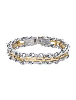 Two Tone Stainless Steel Cross Railroad Bracelet