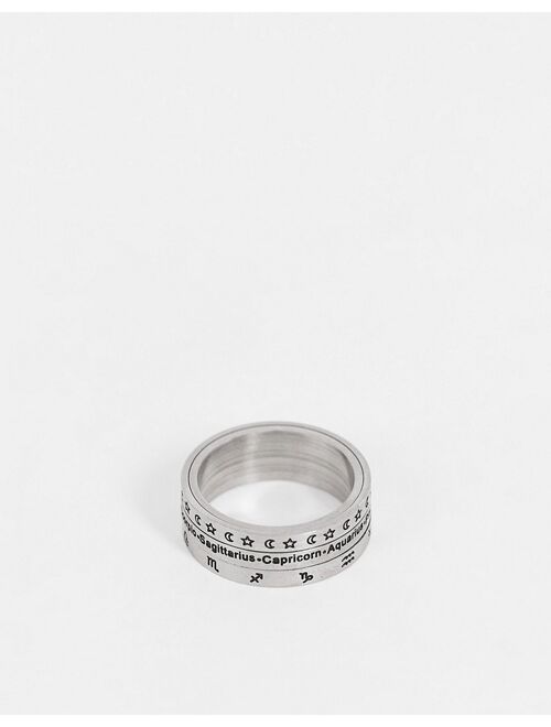 ASOS DESIGN stainless steel movement band ring with zodiac design in silver tone